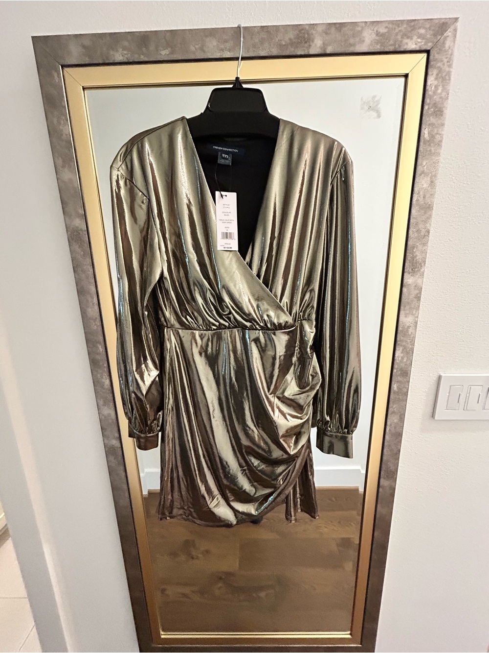 French Connection Silver Metallic Wrap Dress